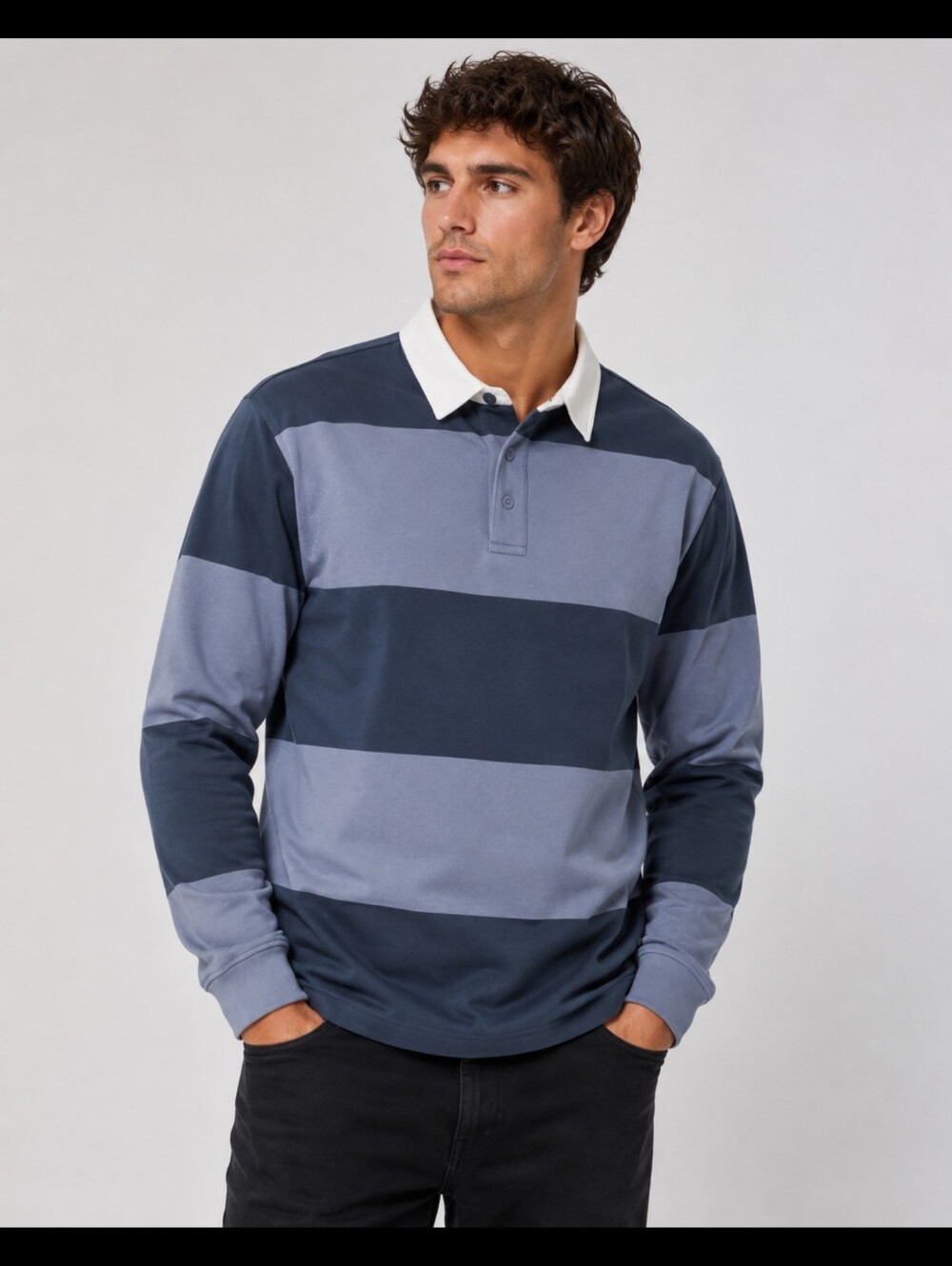 RSQ mens rugby polo long sleeve striped shirt medium